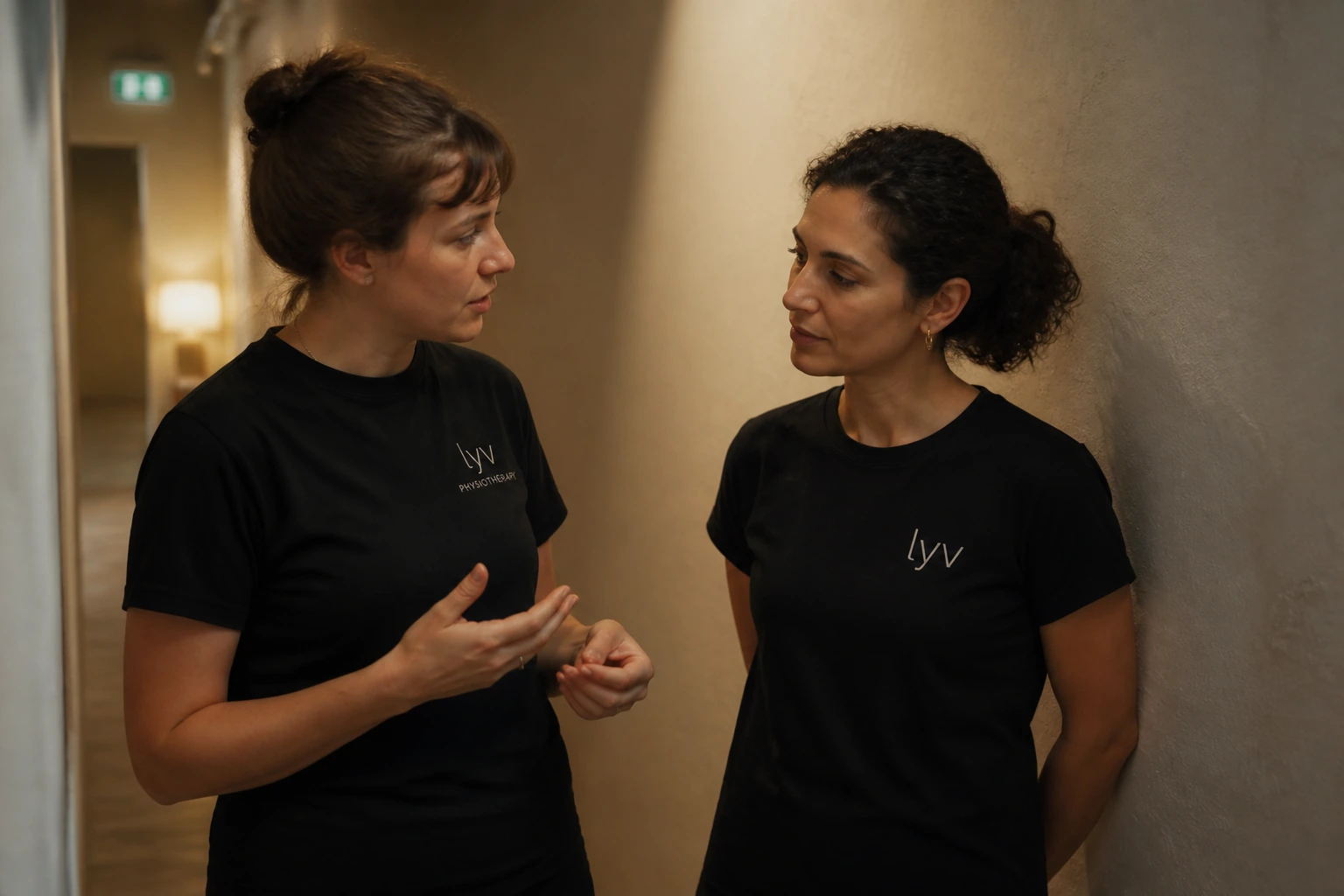 Two LYV practitioners discussing a patient's care
